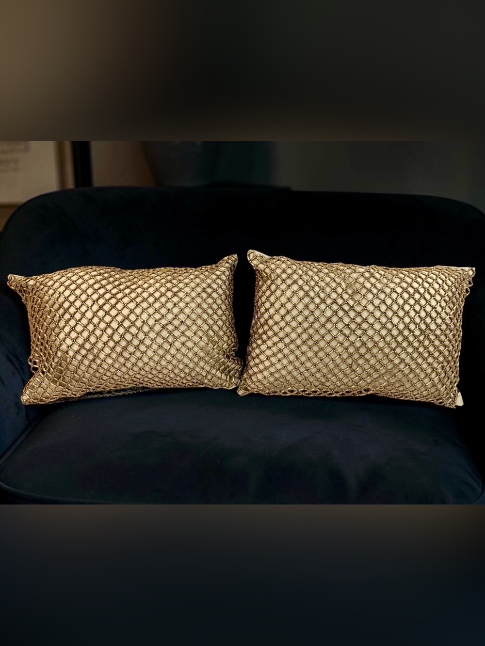 Pier 1 Imports Metallic Beads Gold Lattice Lumbar Pillows Set of 2 12x18